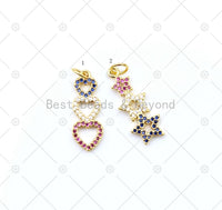 Clear/Fuchsia/Cobalt CZ Micro Pave Triple Heart/Star Shape Pendant, 18K Gold Filled Charm, Necklace Bracelet Pendant, 22x9mm,Sku#LK495