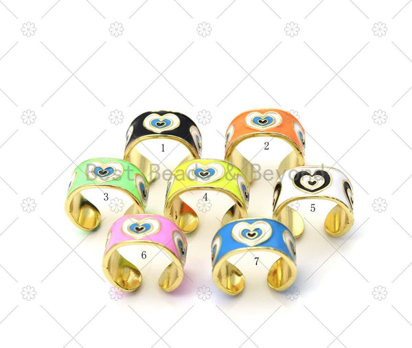 Enamel Heart On Colorful Enamel Band Adjustable Ring, 18K Gold Filled Enamel Open Ring, Heart Statement Ring,21x10mm,Sku#O83