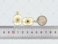 CZ Micro Pave Sunflower On Rectangle Shape Pendant, 18K Gold Filled Sunflower Charm, Necklace Bracelet Charm Pendant,17x26mm,Sku#LK464