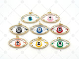 Colorful Enamel Evil Eye Shape Pendant, 18K Gold Filled Glass Quartz Charm, Necklace Bracelet Charm Pendant,Sku#FH183