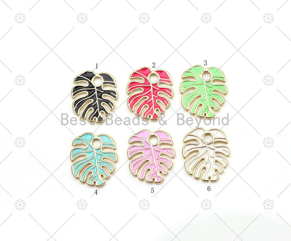 Colorful Enamel Banana Leaf Shape Pendant, 18K Gold Filled Enamel Leaf Charm, Necklace Bracelet Charm Pendant,Sku#LD167