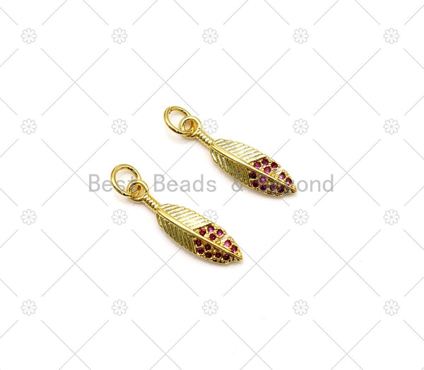 Fuchsia CZ Micro Pave Leaf Shape Pendant, 18K Gold Filled Leaf Charm, Necklace Bracelet Charm Pendant, Sku#LK499