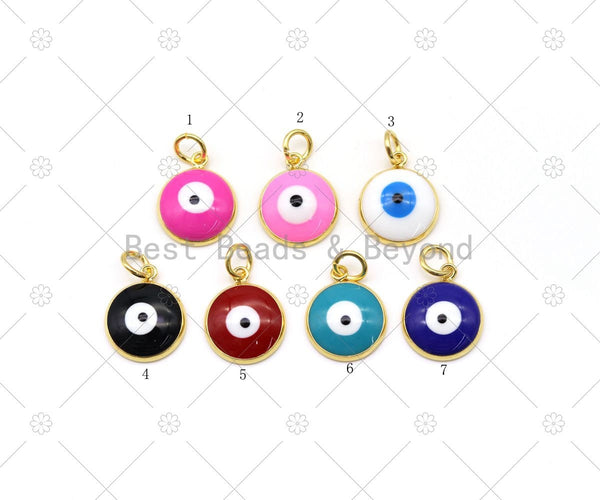 Enamel Colorful Evil Eye on Coin Shape Pendant, 18K Gold Filled Evil Eye Charm, Necklace Bracelet Charm Pendant,Sku#JL60