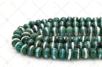 Quality DZI Blue/Green Agate Beads, Rondelle with One line Tibetan Agate Beads, 10x14mm Agate,15 Full Strand, SKU#U1182