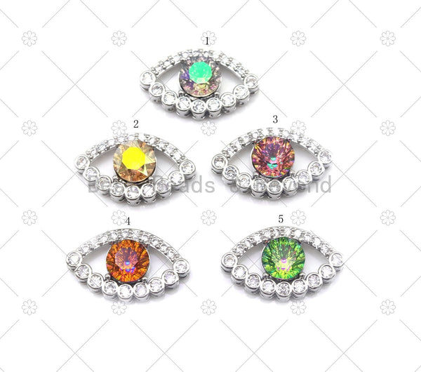 CZ micro Pave Colorful Glass Quartz Evil Eye Shape Pendant, Silver Evil Eye Charm, Necklace Bracelet Charm Pendant,Sku#Y549
