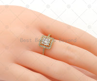 Big CZ Micro Pave Fancy Square Shape Adjustable Ring, 18k Gold Filled CZ Statement Ring, Cocktail Open Ring, Sku#LD169