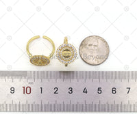 CZ Micro Pave Virgin Mary On Round Adjustable Ring, 18K Gold Filled Religion Open Ring, CZ Round Ring, Sku#LD171