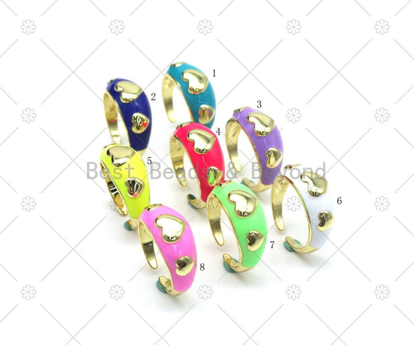 Colorful Enamel Heart Chunky Open Ring, 18K Gold Filled Adjustable Ring, Statement Ring,Sku#O85