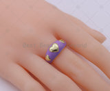 Colorful Enamel Heart Chunky Open Ring, 18K Gold Filled Adjustable Ring, Statement Ring,Sku#O85