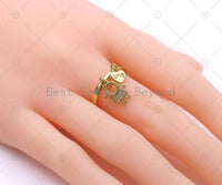 CZ Micro Pave Girl/Boy with Heart On Round Adjustable Ring, 18K Gold Filled Heart Open Ring, CZ Round Ring, Sku#X286