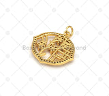 Fuchsia CZ Micro Pave Flower On Round Frame Shape Pendant,18K Gold Filled Flower Charm, Necklace Bracelet Charm Pendant, 21x21mm, Sku#LK469