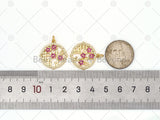 Fuchsia CZ Micro Pave Flower On Round Frame Shape Pendant,18K Gold Filled Flower Charm, Necklace Bracelet Charm Pendant, 21x21mm, Sku#LK469
