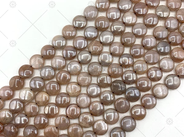Mystic Quality Peach Moonstone Coin Smooth Beads, 12mm Sliver Plated Genuine Moonstone, 15.5'' Full Strand, Sku#U1246