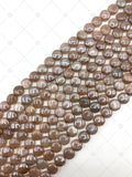 Mystic Quality Peach Moonstone Coin Smooth Beads, 12mm Sliver Plated Genuine Moonstone, 15.5'' Full Strand, Sku#U1246