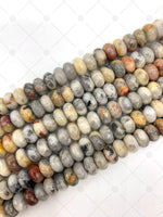 2mm Big Hole Natural Crazy Lace Agate Beads, 6x10mm Rondelle Smooth/Faceted Crazy Lace Agate Beads, Large Hole, 8'' Full Strand, SKU#U1235 Bestbeads&Beyond