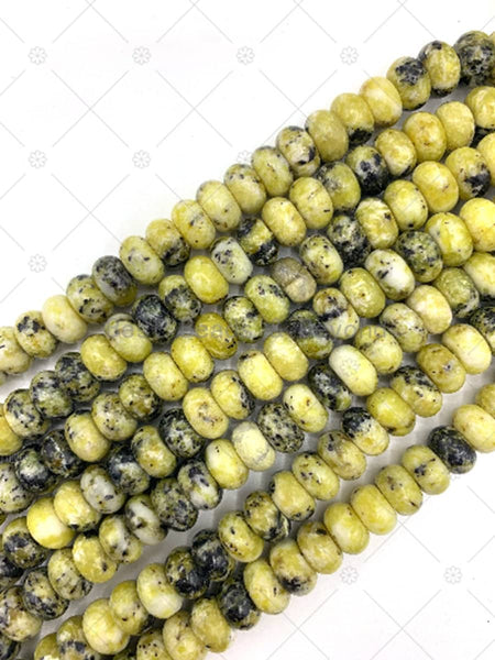 2mm Large Hole Natural Yellow Howlite Beads, 6x10mm Rondelle Smooth Yellow Howlite, Big Hole Beads, 8" Long Strands, Sku#U1239