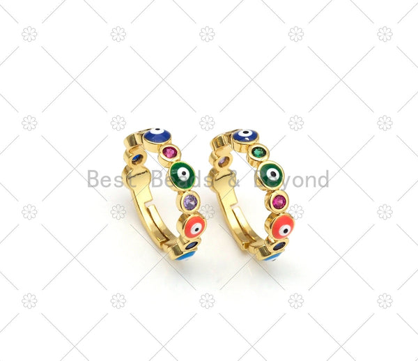 Colorful Enamel Evil Eye with CZ Micropave On Round Adjustable Ring, 18K Gold Filled Enamel Open Ring, Evil Eye Ring, 5x22mm,Sku#LD163