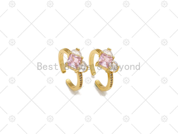 Big Clear and Pink Micro Pave Heart Adjustable Ring, 18K Gold Filled Open Ring,Statment CZ Ring,11x21mm,Sku#LK484