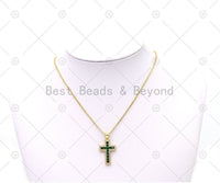 Clear/Green/Fuchsia CZ Micro Pave Cross Shape Pendant, 18K Gold Filled Cross Charm, Necklace Bracelet Charm Pendant, 26x16mm,Sku#LK494