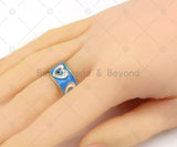 Enamel Heart On Colorful Enamel Band Adjustable Ring, 18K Gold Filled Enamel Open Ring, Heart Statement Ring,21x10mm,Sku#O83