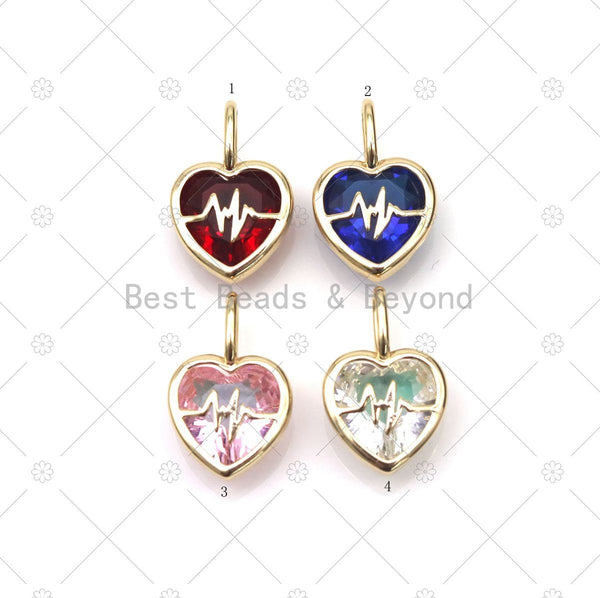 Colorful Glass Quartz Heart Shape with Gold Electric Wave Pendant, 18K Gold Filled Heart Charm, Necklace Bracelet Charm Pendant,Sku#CP38