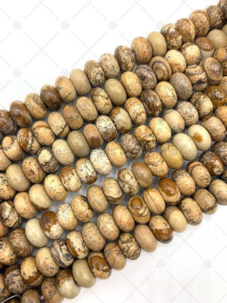 2mm Large Hole Natural Picture Jasper Beads, Rondelle Smooth 6x10mm Picture Jasper, Big Hole Beads, 8" Long Strands, Sku#U1233 Bestbeads&Beyond