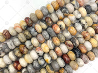 2mm Big Hole Natural Crazy Lace Agate Beads, 6x10mm Rondelle Smooth/Faceted Crazy Lace Agate Beads, Large Hole, 8'' Full Strand, SKU#U1235 Bestbeads&Beyond