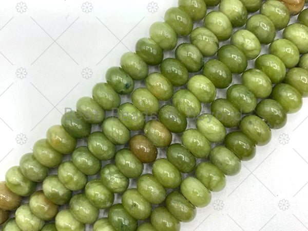 2mm Large Hole Natural Green Jade Beads, 6x10mm Rondelle Smooth Jade, Big Hole Beads, 8" Long Strands, Sku#U1236 Bestbeads&Beyond