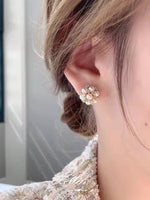 Gold Cluster Pearl Flower Stud Earrings, Sku#ZX107